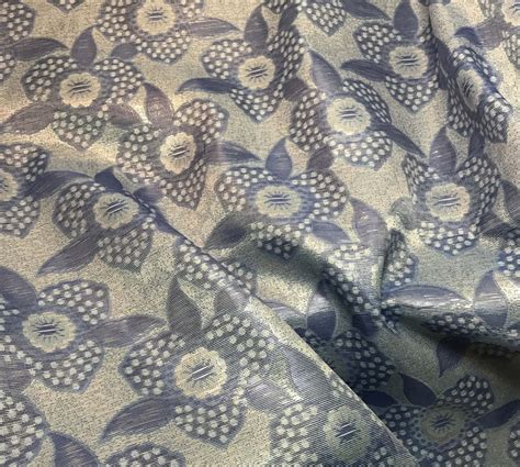 Silver & Blue METALLIC Floral Jacquard Fabric 